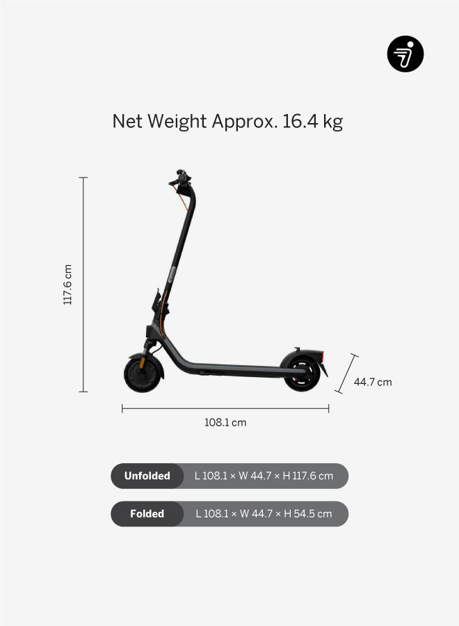 Segway Ninebot E2 Plus II | Max Speed 25 km/h, Max Range 25 km, Max Power 500 W, Max Load 90 kg, Wheels: Puncture-proof