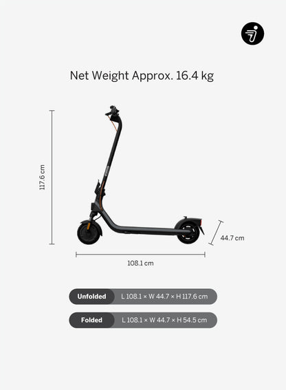 Segway Ninebot E2 Plus II | Max Speed 25 km/h, Max Range 25 km, Max Power 500 W, Max Load 90 kg, Wheels: Puncture-proof